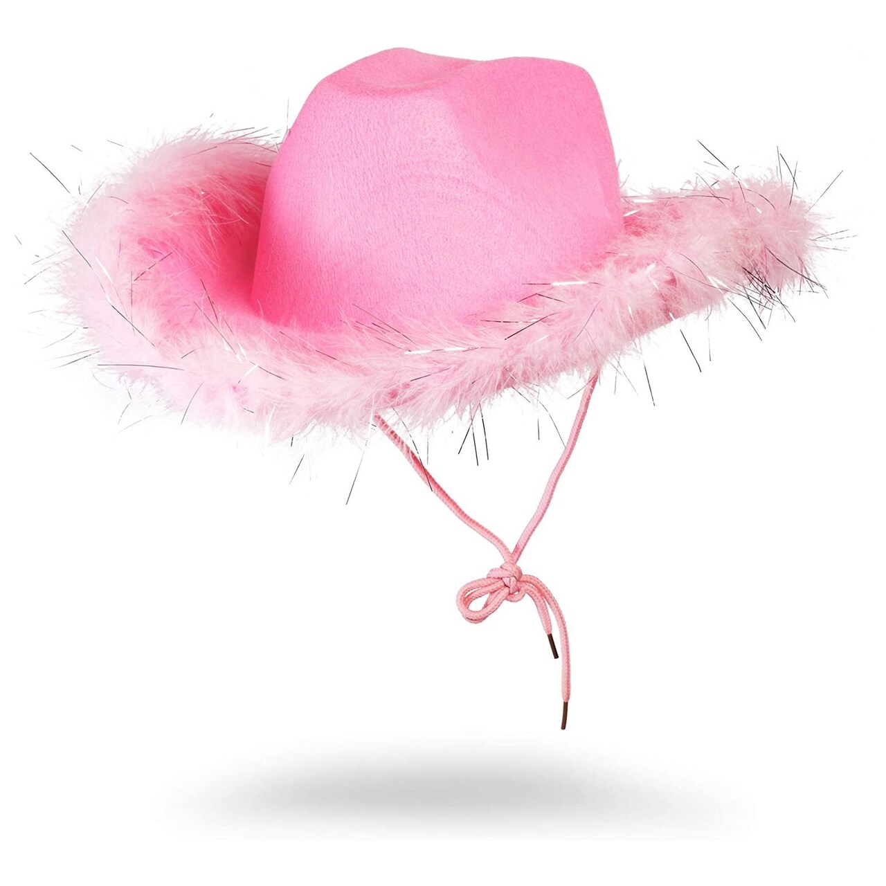 Cowboy Hats for Women and Men - Fluffy, Sparkly Pink Cowgirl Hat with Feathers for Costume, Dress Up Birthday, Party